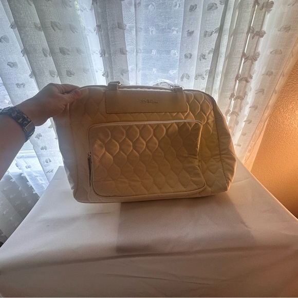 Tan Quilted Laptop Bag with Gold Accents - Picture 4 of 5